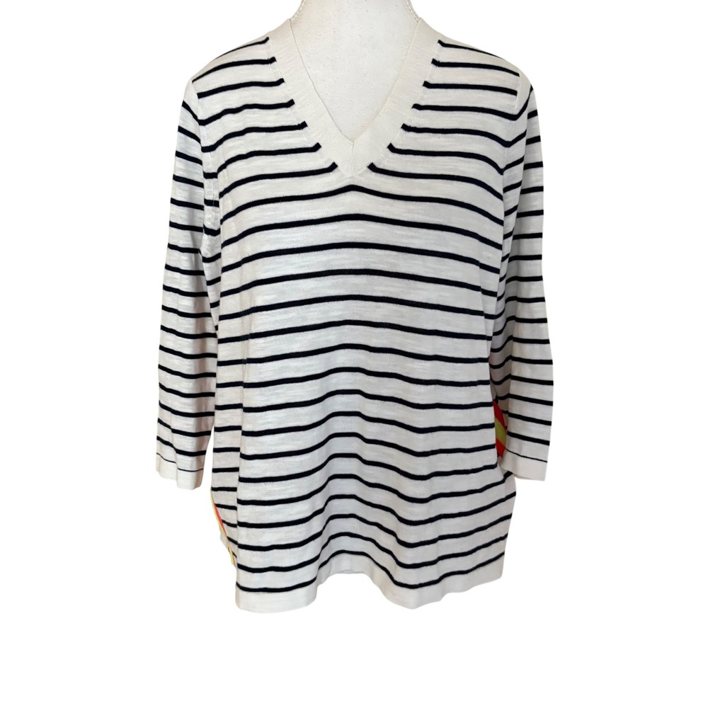 LISA TODD Striped Top Neon Side Stripes V Neck Size‎ Medium